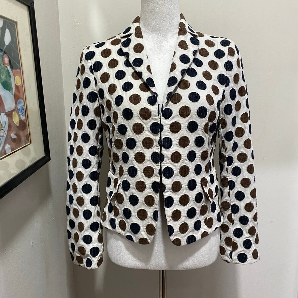 Akris Punto Blazer Size 8 Polka Dot with 3/4 Sleeves Notched Collar